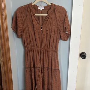 Lost + Wander Terracotta Eyelet Midi Dress
